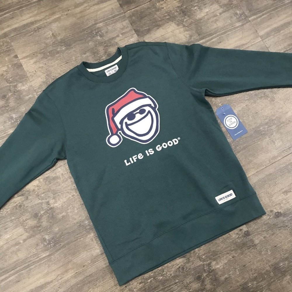 NWT Life Is Good Santa Christmas Crewneck Sweatshirt Men Size Medium